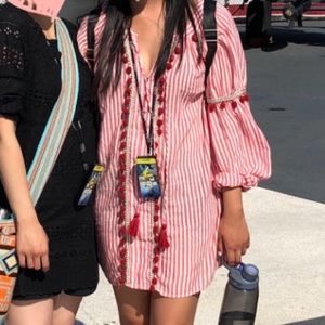 Red Pom Pom Mini Babydoll Dress